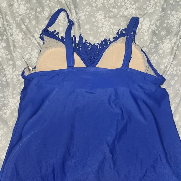 Blue Tankini Top with Ruffle Detail - Picture 2 of 4